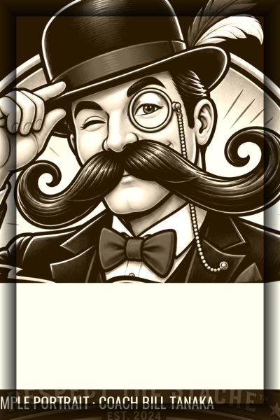 Coach Bill Tanaka “The Lampshade” — Silver Stach mustache (AI Legend edition)